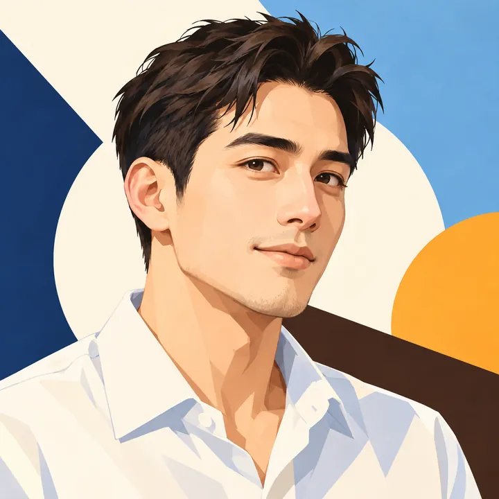 穿浅色衬衫的成年男生半侧脸方形插画头像