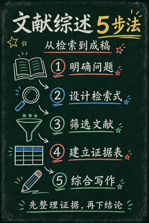 从明确问题到综合写作的文献综述五步粉笔黑板知识卡片