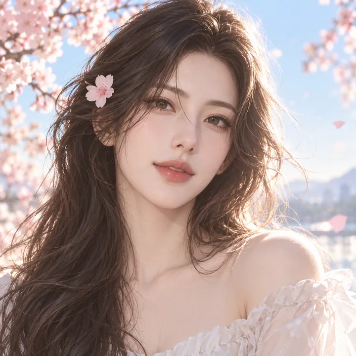 樱花晨光中的原创东亚成年女性方形日系写真头像