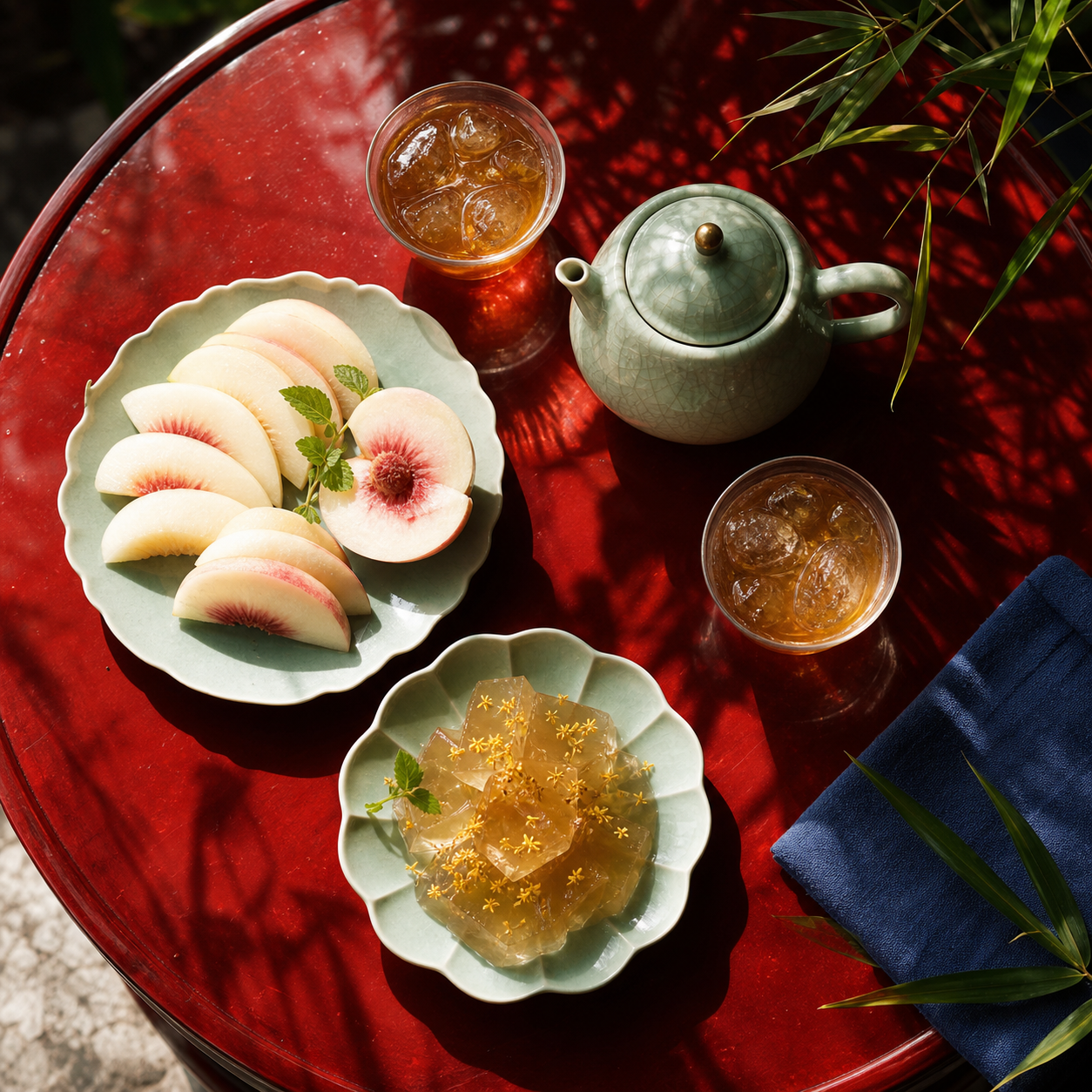 带右下蓝布的茶饮方图
